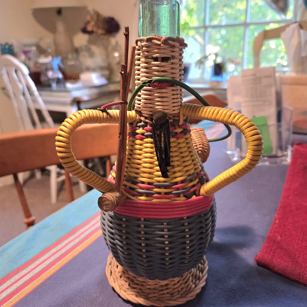 Vintage Colorful Woven Folk Art Bottle Avion France 1960